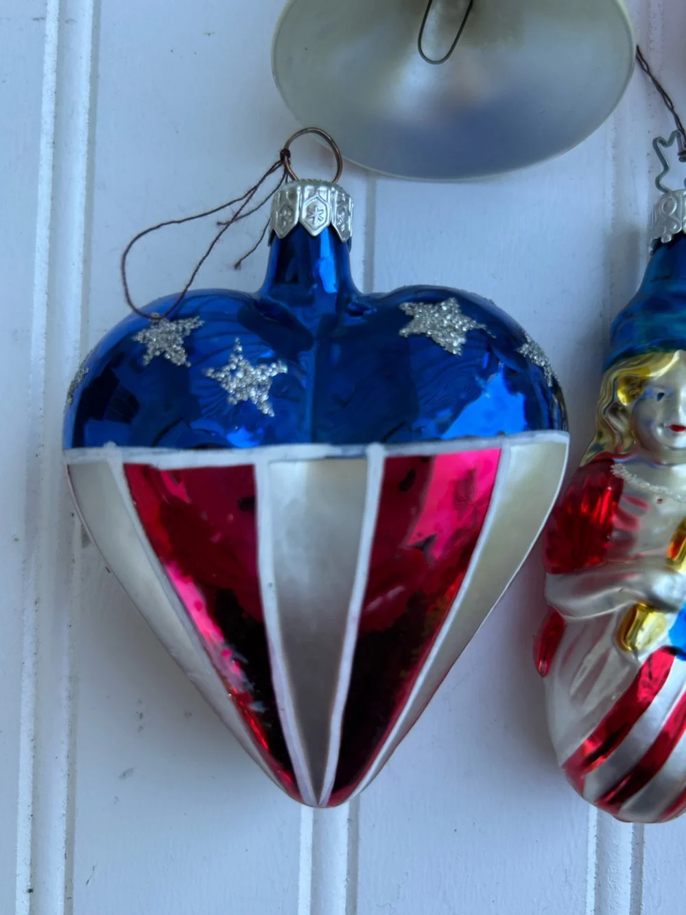 Glass Patriotic Holiday Ornaments 4th of the July Red White Blue Poland Lot of 5